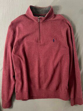 Polo Ralph Lauren Luxury Quarter Zip Men’s Large Preppy Maroon Blue Pony